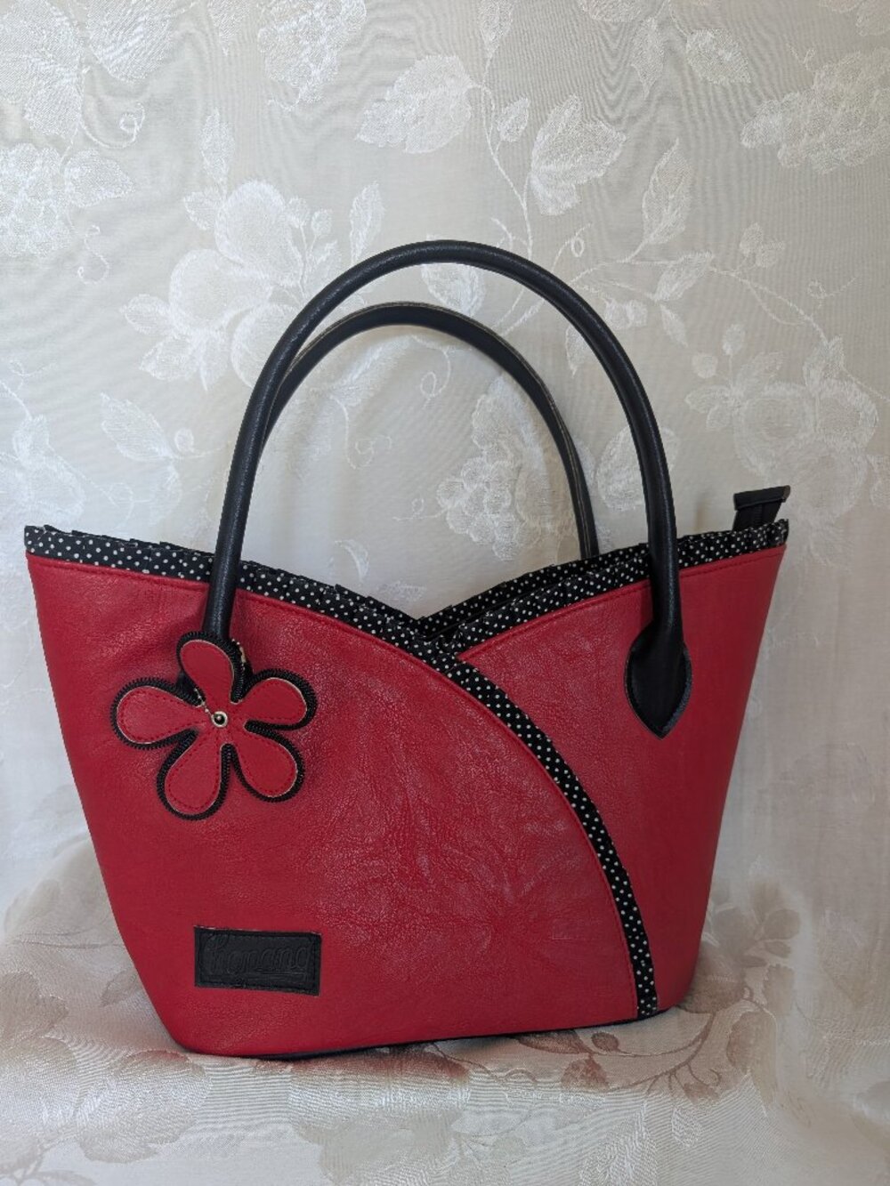 Red CHOPANG Polka Dot Trim Handbag